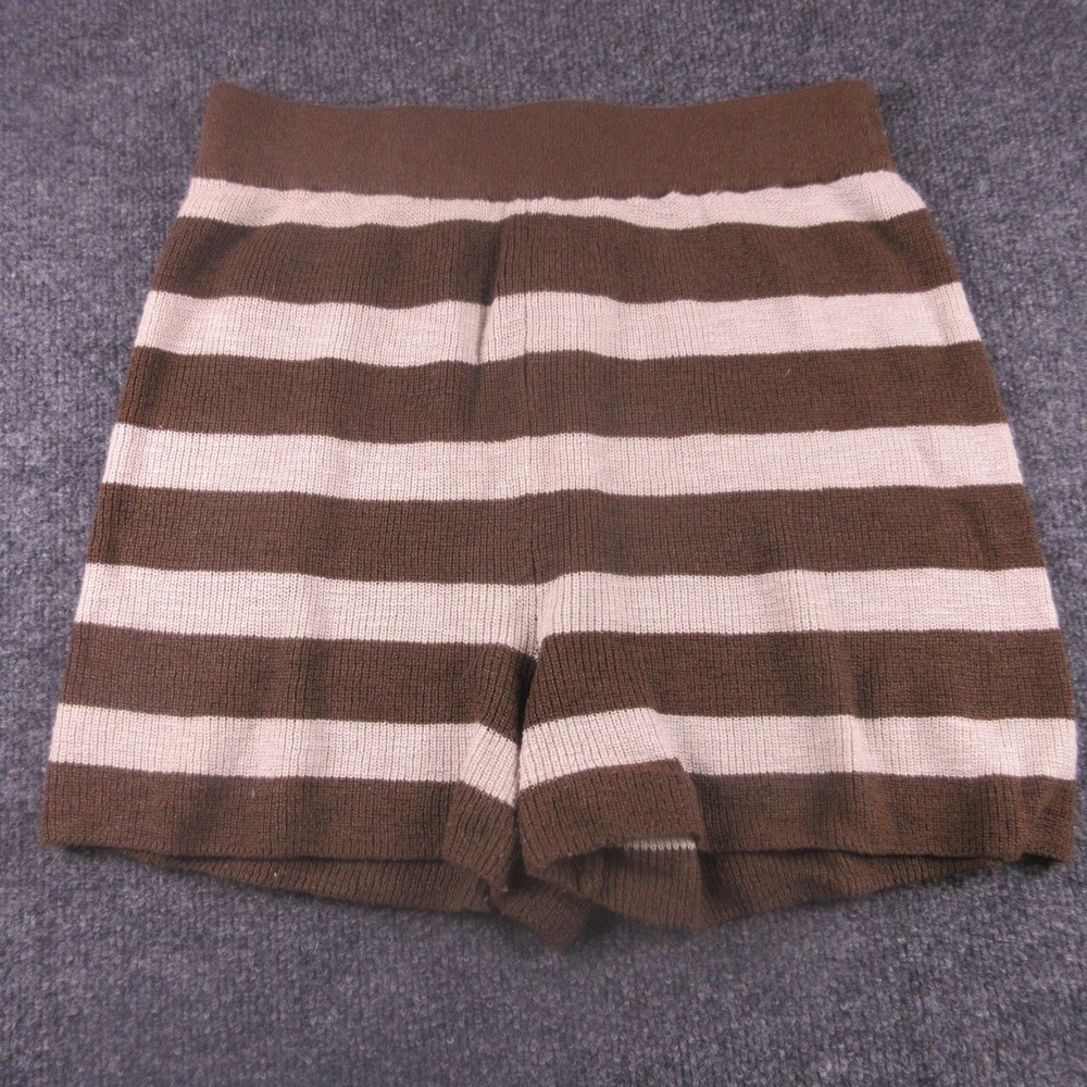 FP Beach‎ Shorts Womens Medium Brown Striped Knit Sweat Lounge Elastic Waist